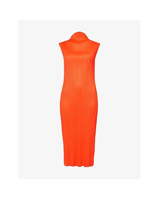 Pleats Please Issey Miyake Red April High-neck Knitted Midi Dress