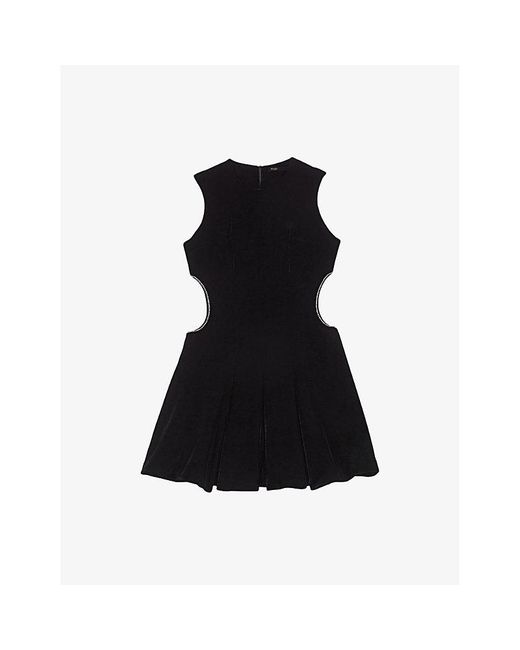 Maje Round-Neck Cut-Out Velvet Mini Dress in Black | Lyst
