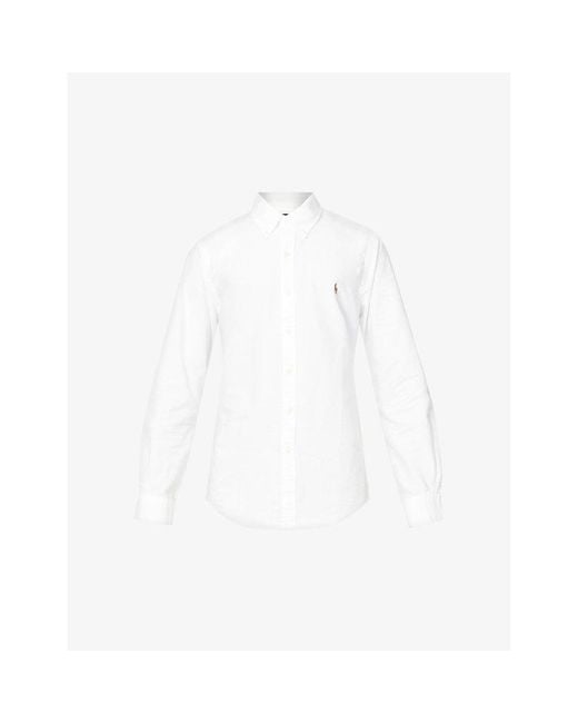 Polo Ralph Lauren White Long-Sleeved Button-Down Slim-Fit Cotton Oxford Shirt for men