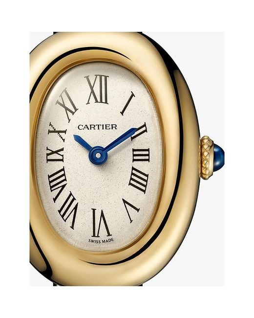 Cartier Metallic Baignoire Mini 18Ct And Leather Quartz Watch 24.6Mm