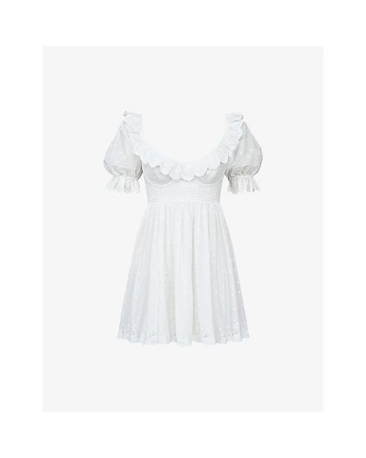 House Of Cb White Maisie Broderie-Anglaise Cotton Mini Dress Xs (A-C Cup)