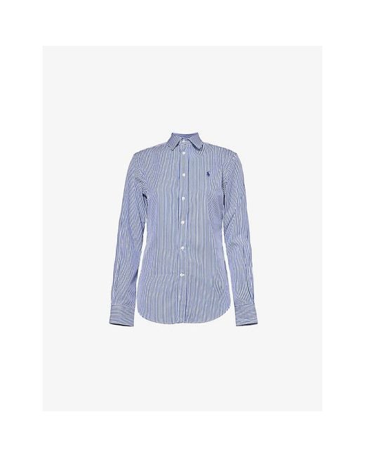 Polo Ralph Lauren Blue Brand-Embroidery Stripe Long-Sleeve Cotton Shirt