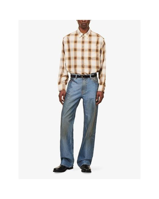 AMI Natural Ami De Coeur Embossed Check Woven Shirt for men