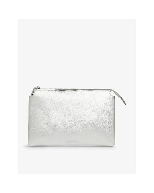 Whistles White Elita Metallic Leather Clutch Bag