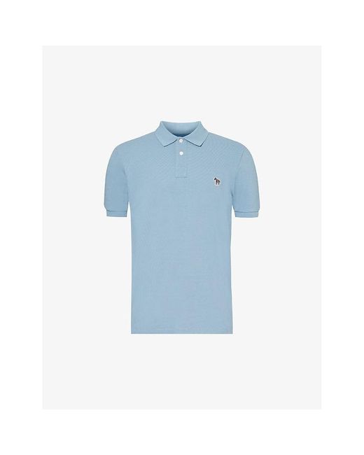 PS by Paul Smith Blue Zebra-embroidered Cotton-piqué Polo Shirt for men