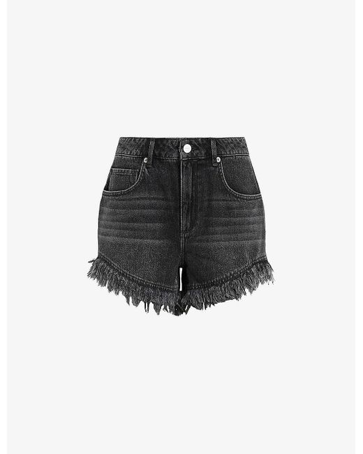 AllSaints Black Astrid High-rise Frayed-hem Denim Shorts