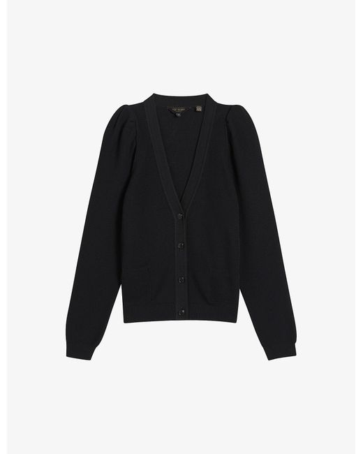 Ted Baker Kimbaly Puff-sleeve Cotton-blend Cardigan in Black | Lyst UK