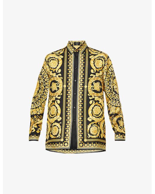 Versace Baroqueprint Regularfit Silktwill Shirt in Yellow for Men Lyst