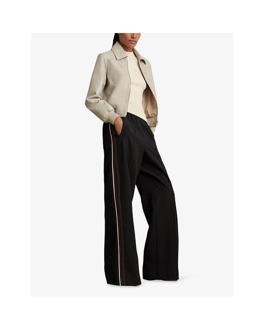 Reiss Black Robyn Wide-Leg Mid-Rise Stretch-Woven Trousers
