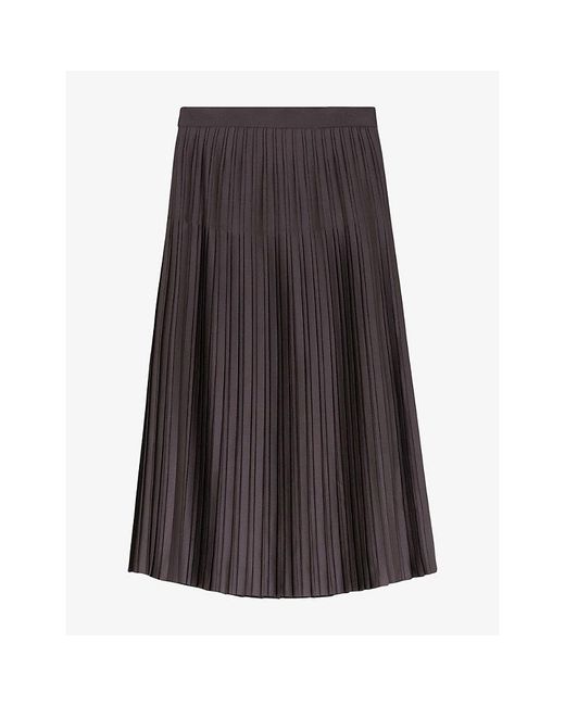 Reiss Brown Savannah Pleated Satin Midi Skirt