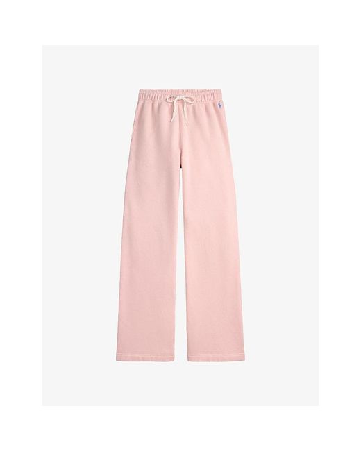 Polo Ralph Lauren Pink Logo-Embroidered Wide-Leg Mid-Rise Cotton-Blend Jogging Bottoms