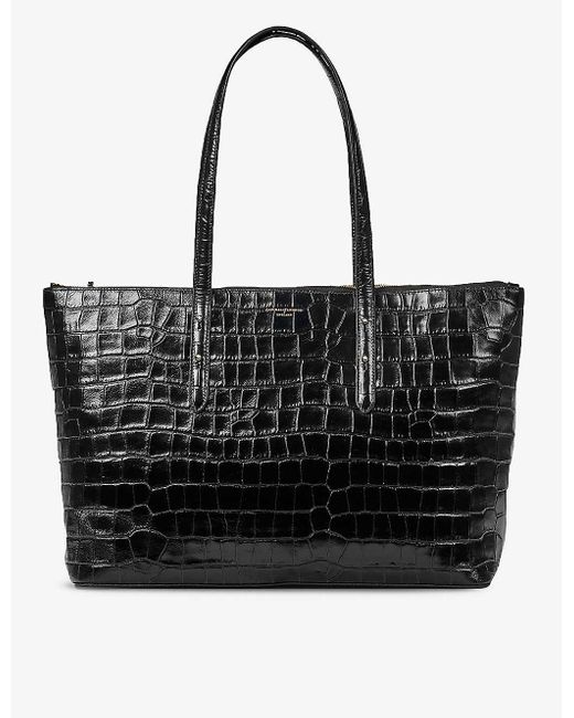 Aspinal Black Regent Croc-embossed Leather Tote Bag