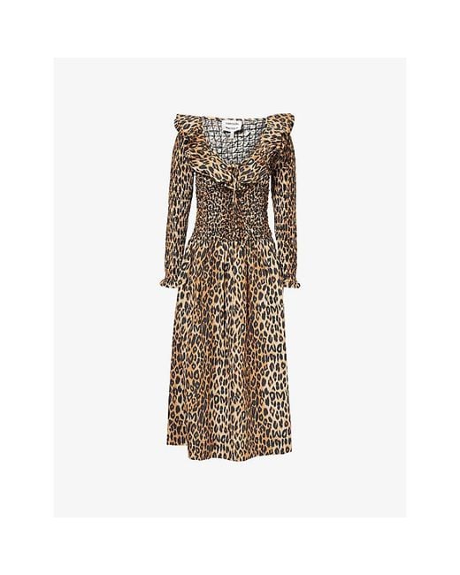 Damson Madder Natural Harper Shirred Cotton Midi Dress