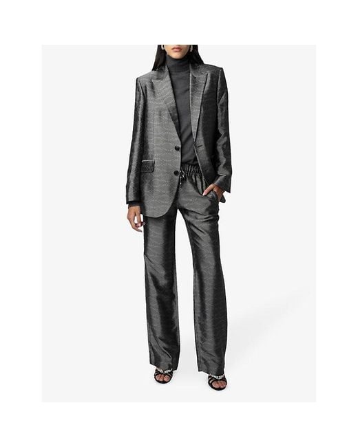 Zadig & Voltaire Gray Vegy Monogram-Jacquard Single-Breasted Woven Blazer