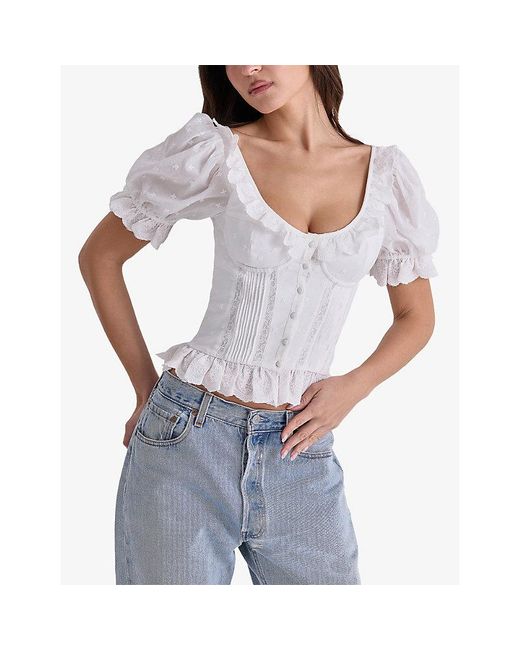 House Of Cb White Bella Broderie-Anglaise Cotton Top Xs (A-C Cup)