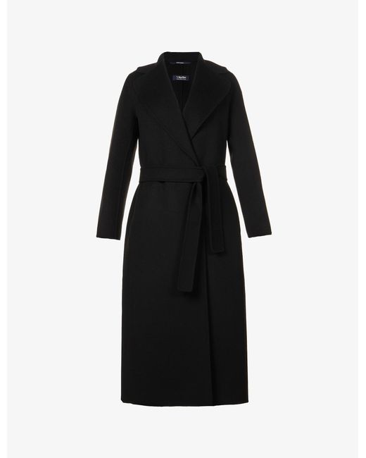Max Mara Poldo Belted Relaxed-fit Wool Coat in Black | Lyst Canada