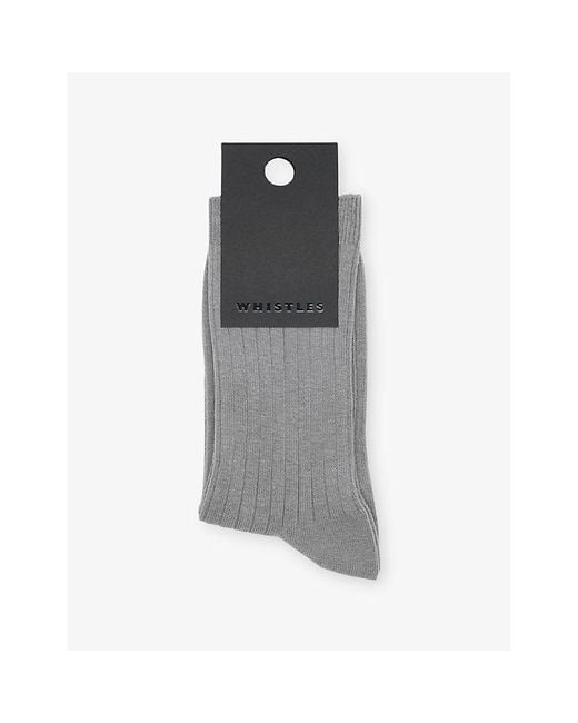 Whistles Gray Classic Ribbed Cotton-Blend Socks