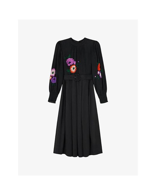 L.K.Bennett Black Fleur Floral-Motif Woven Midi Dress