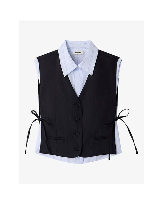 Sandro Blue Sleeveless Two-In-One Woven Jacket