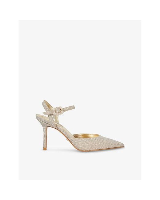 Dune White Wf Channel Diamante-Buckle Open-Back Heeled Woven Courts