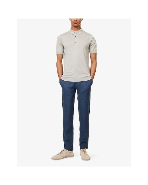 John Smedley White Adrian Sea Island Cotton Polo Shirt for men