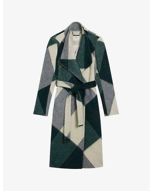 Ted Baker Green Checked Wool-blend Coat