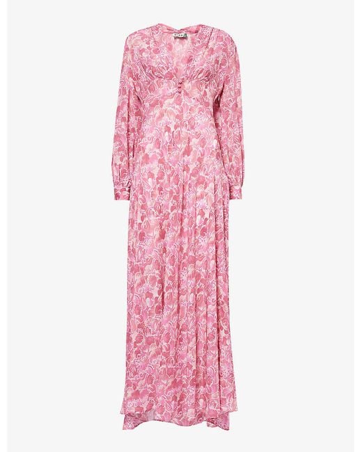 Rixo Pink Emory Floral-print Silk Maxi Dress