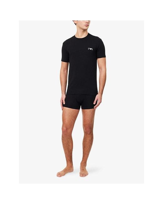 Emporio Armani Black Brand Logo-Print Pack Of Two Cotton-Jersey T-Shirts for men