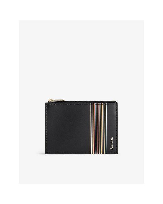 Paul Smith Black Striped Leather Card Holder for men