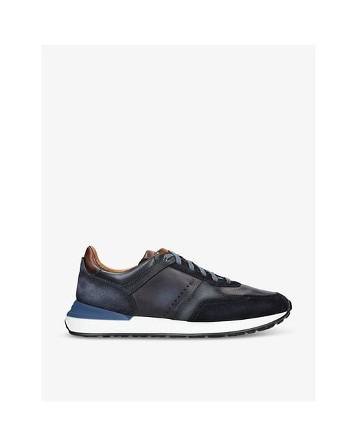 Magnanni Shoes Blue Xl Grafton Leather And Suede Low-Top Trainers for men