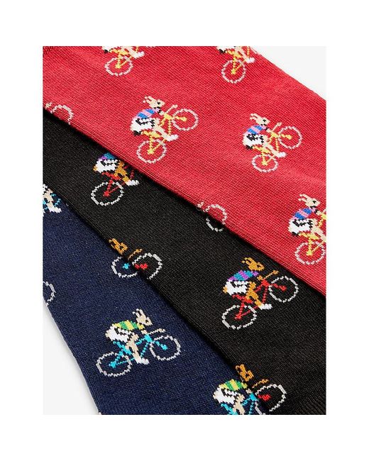 Paul Smith Red Bike-pattern Pack Of Three Cotton-blend Socks for men
