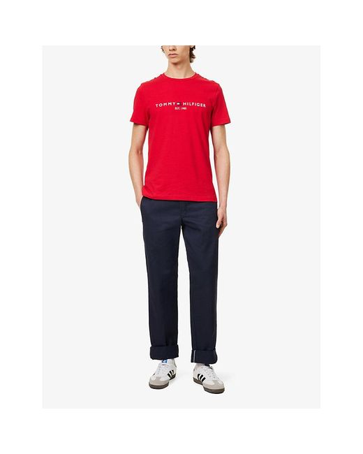 Tommy Hilfiger Red Logo-print Cotton-jersey T-shirt Xx for men