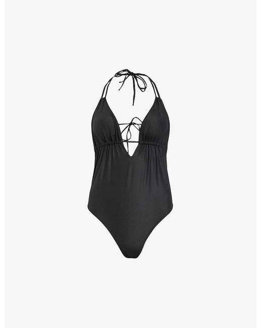 AllSaints Black Erica Cut-out Halter-neck Stretch-woven Swimsuit