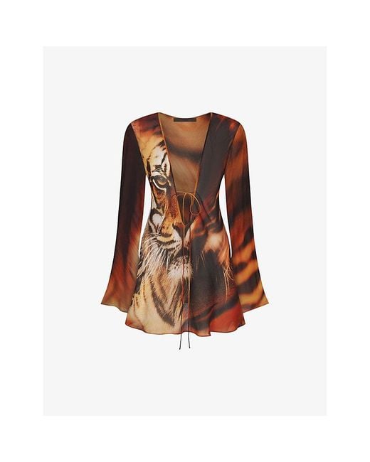 Skims Brown X Cavalli Graphic-Print Stretch-Woven Cover-Up