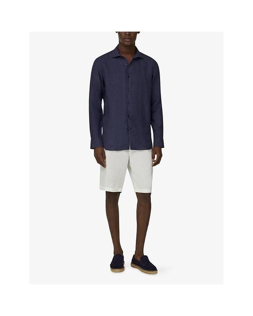 Boggi Blue Garment-Washed Regular-Fit Linen Shirt for men