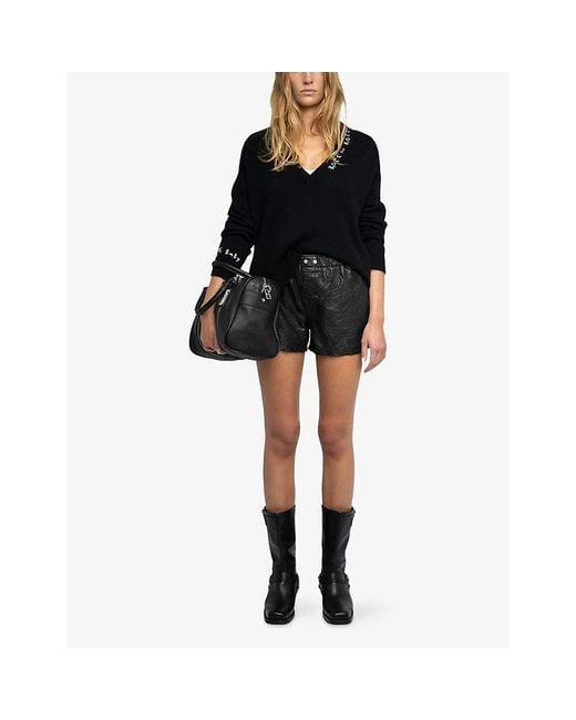 Zadig & Voltaire Black Textured Leather Shorts
