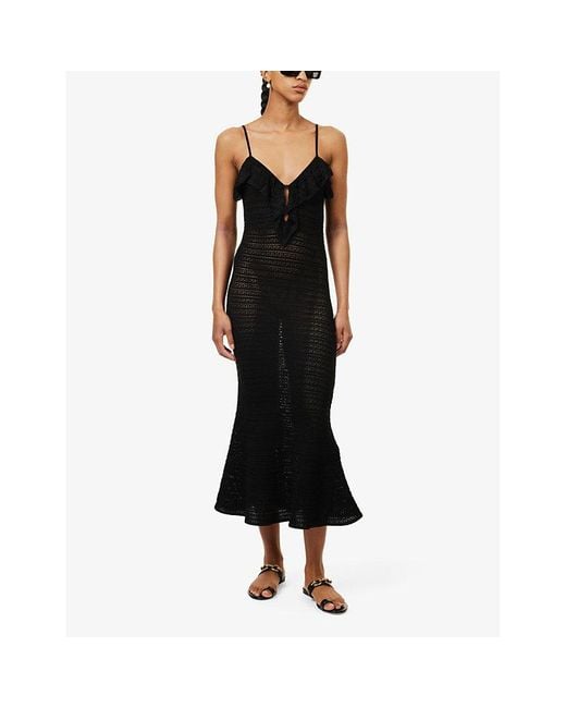 Self-Portrait Black Sleeveless Cut-out Knitted Mini Dres