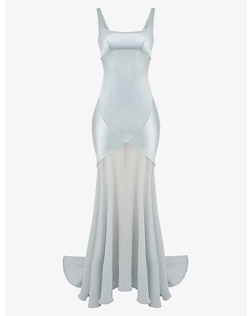 House Of Cb White Vittoria Chiffon-skirt Satin Maxi Dress