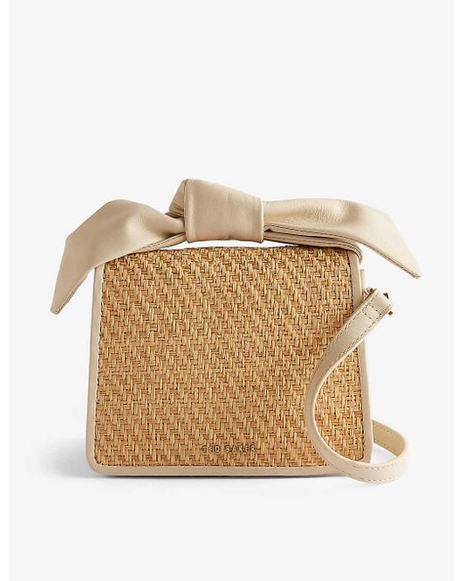 Ted Baker Natural Niyahna Bow-embellished Leather And Faux-raffia Cross-body Bag