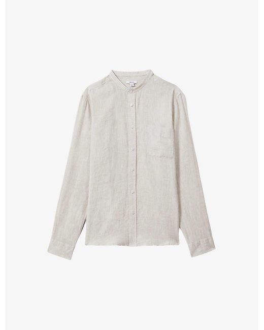 Reiss White Ocean Grandad-collar Striped Linen Shirt for men