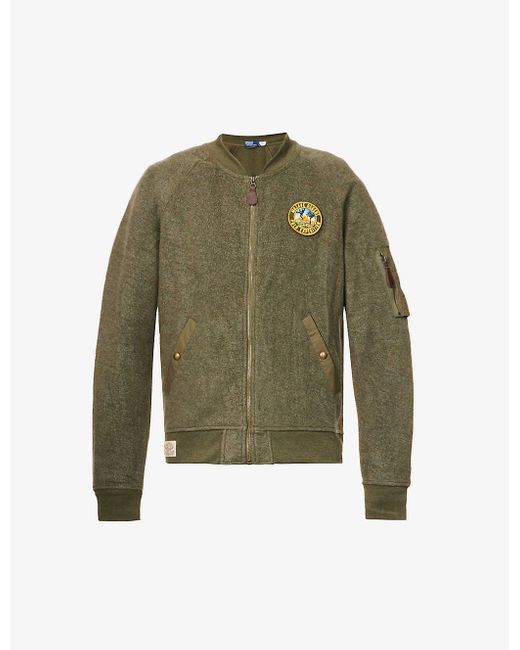 Polo Ralph Lauren Logo-patch Cotton-blend Brushed-fleece Bomber Jacket in  Green for Men | Lyst