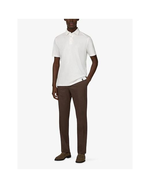 Boggi White Regular Short-Sleeve Cotton And Silk-Blend Polo for men