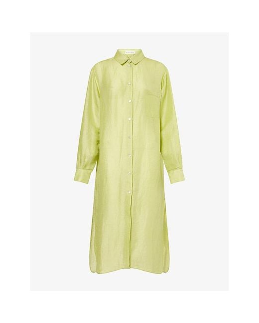 Olivia Von Halle Yellow Phoebe Silk-Linen Shirt Dress