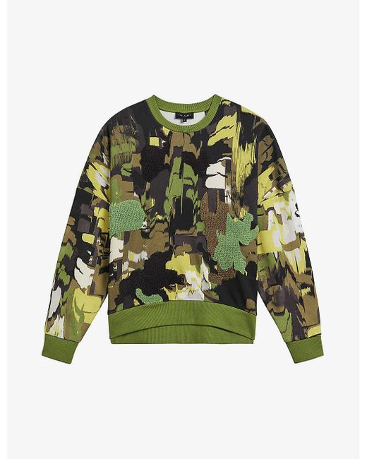 Ted Baker Green Hensely Camouflage-print Cotton Jumper