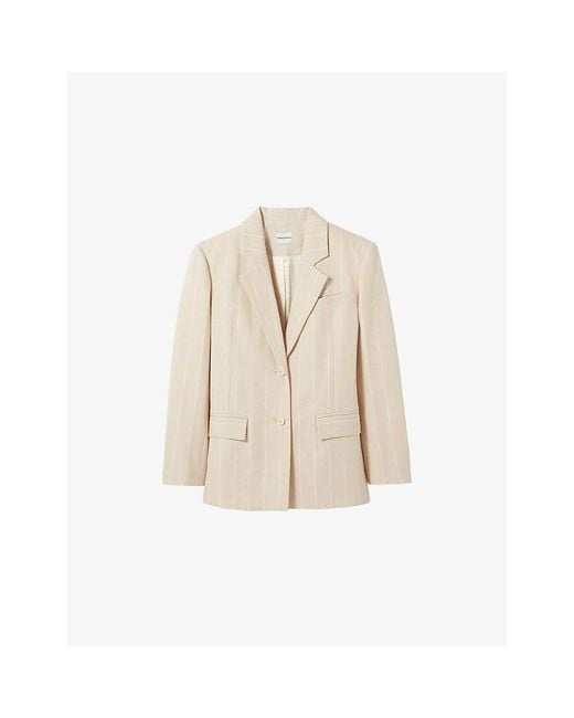 Claudie Pierlot Natural Striped Single-Breasted Woven Blazer