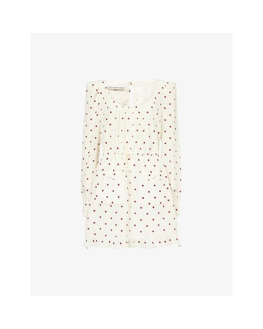 Alessandra Rich White Printed Scoop-Neck Silk Mini Dress
