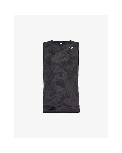 GYMSHARK Black Geo Seamless Logo-print Recycled Polyester-blend Tank Top for men