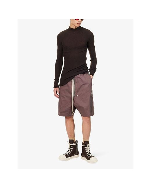 Rick Owens Purple Bauhaus Zip Cotton Shorts for men