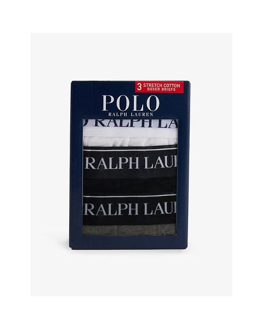Polo Ralph Lauren Blue Logo-Waistband Mid-Rise Pack Of Three Stretch-Cotton Boxer Briefs for men