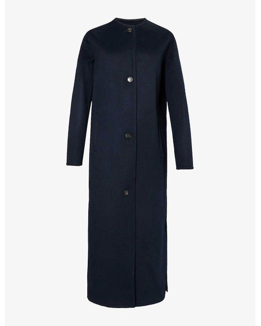 Yves Salomon Blue Longline Relaxed-fit Wool And Cashmere-blend Coat